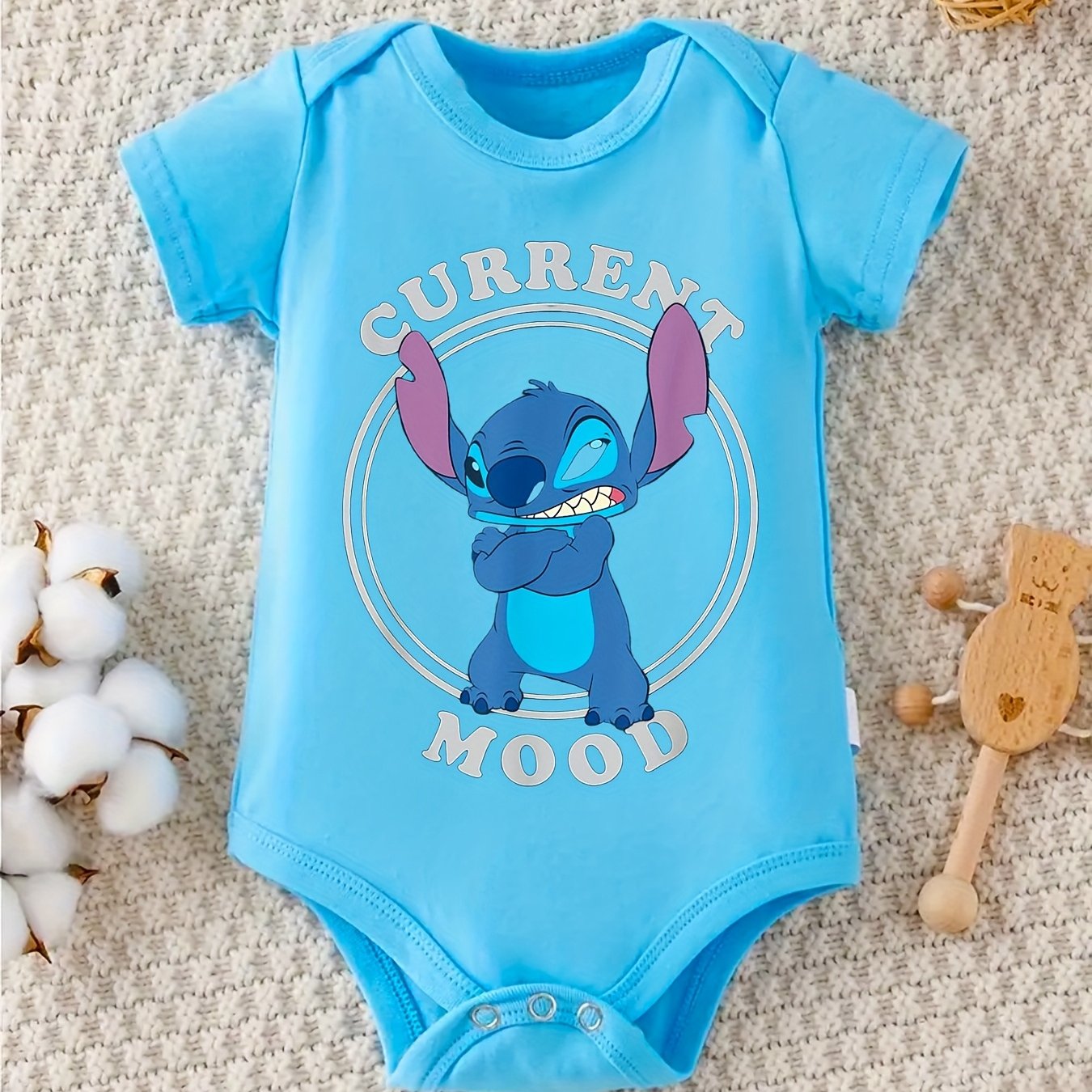 Disney Lilo and Stitch Angry Stitch Baby Crawl Clothes 100 Percent Cotton Perfect for Outdoor