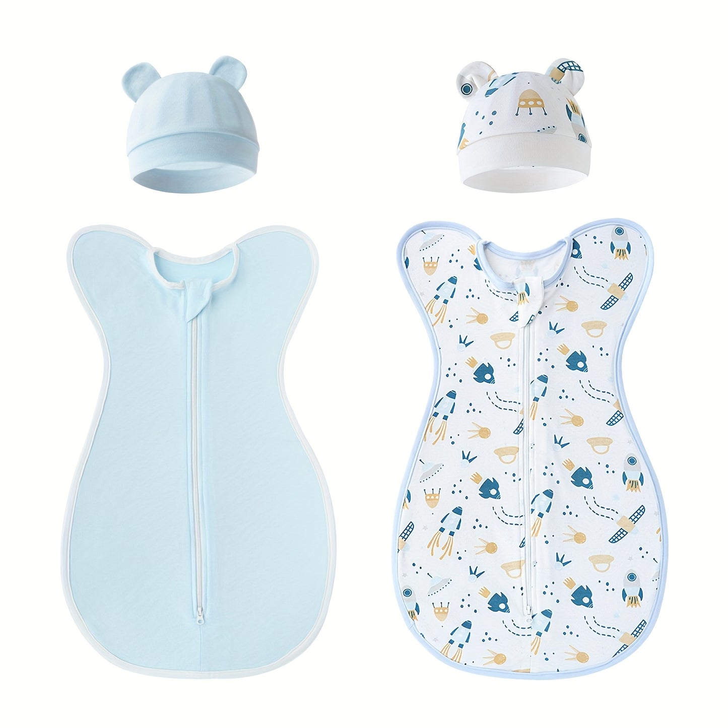 Set Of 2 Super Soft Newborn Sleeping Bags (Suitable for 0-6 Months) - Double Zipper, Breathable And Soft, Kids Wearable Blanket with Matching Hood, Suitable for Newborn Kids Girls, Great Newborn Gift