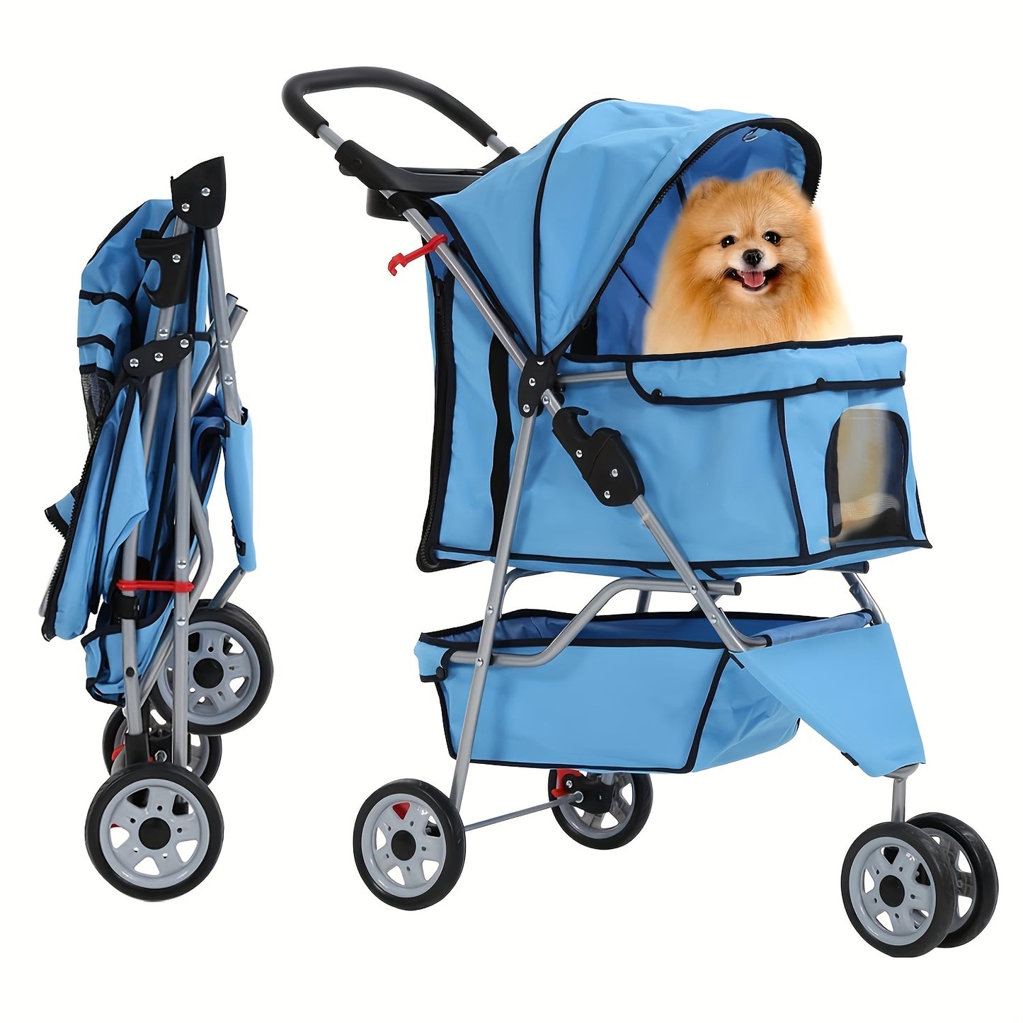 3 Wheels Pet Cat Jogger Stroller, Folding Carrier Waterproof Puppy Stroller With Cup Holder & Removable Liner, Dog Strollers For Small Dogs, For Small And Medium Pets