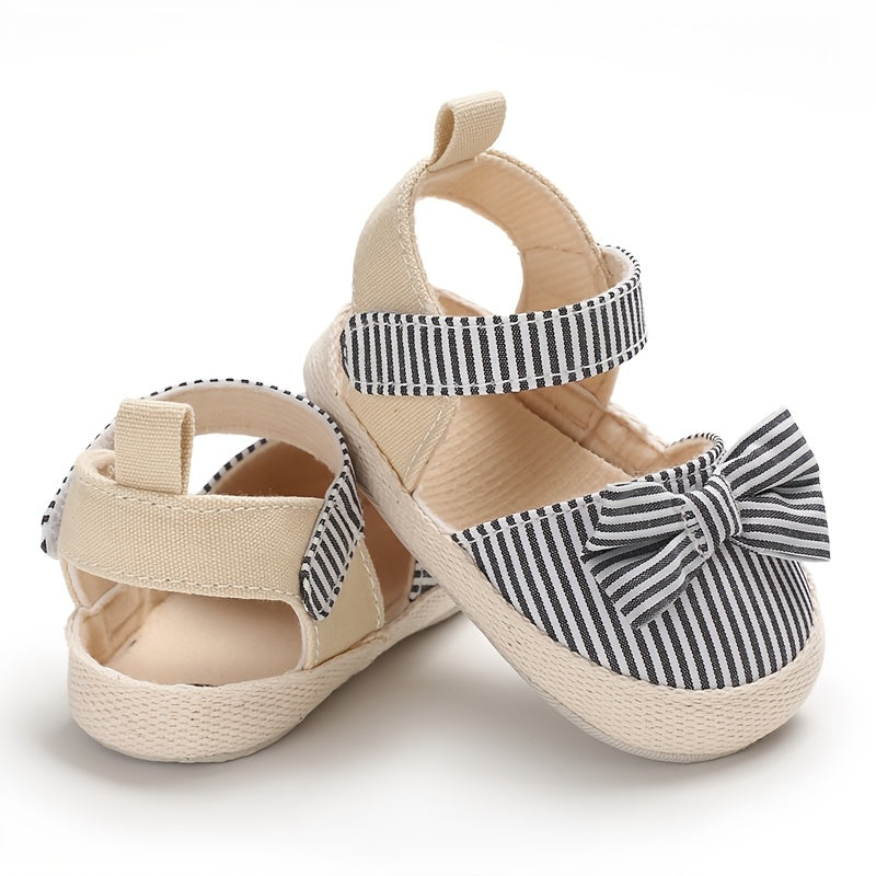 Adorable Striped Bowknot Mary Jane Shoes for Baby Girls - Soft Sole, Non-Slip First Walker Flats for Spring/Summer