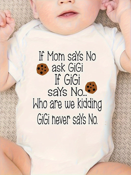 Mother's Day Baby Jumpsuit Cookie Pattern Soft Round Neck Short Sleeve Perfect for Outdoors