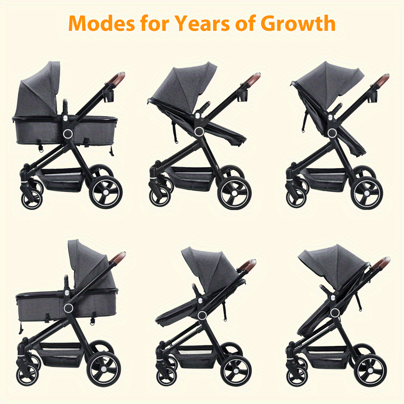 Juiluna 2 in1 Baby Stroller, High Landscape Infant Stroller, Reversible Bassinet Pram Stroller, Pushchair Adjustable Backrest & Canopy, Foldable Aluminum Alloy Anti-Shock Stroller for Newborn (Black)