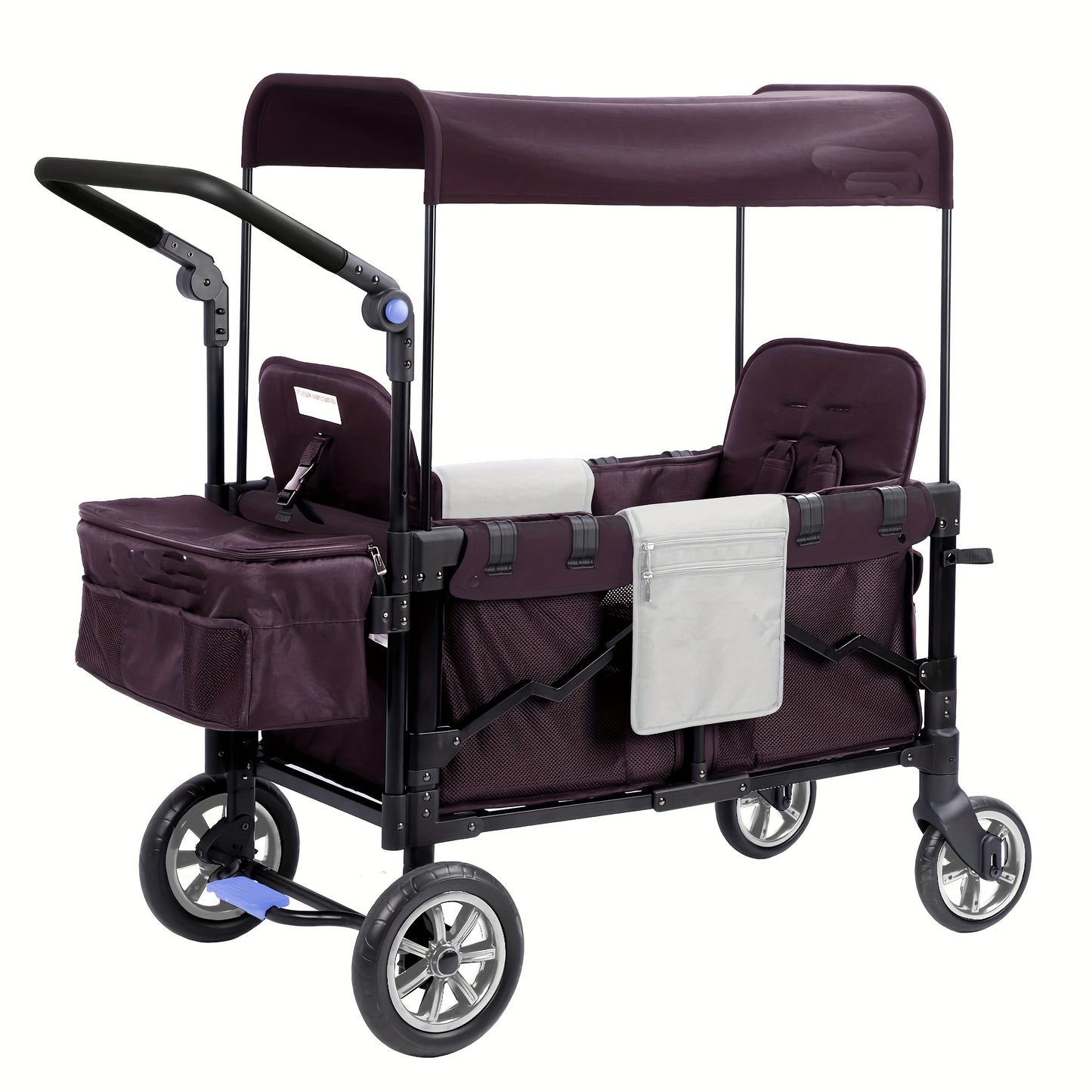 Folding Stroller Wagon Collapsible Wagon For 2 Kids, Baby Wagon Stroller With Adjustable Handle For Infants Toddlers Includes Canopy & Organizer, Foldable Convenient For Storage, Outdoor Garden Beach