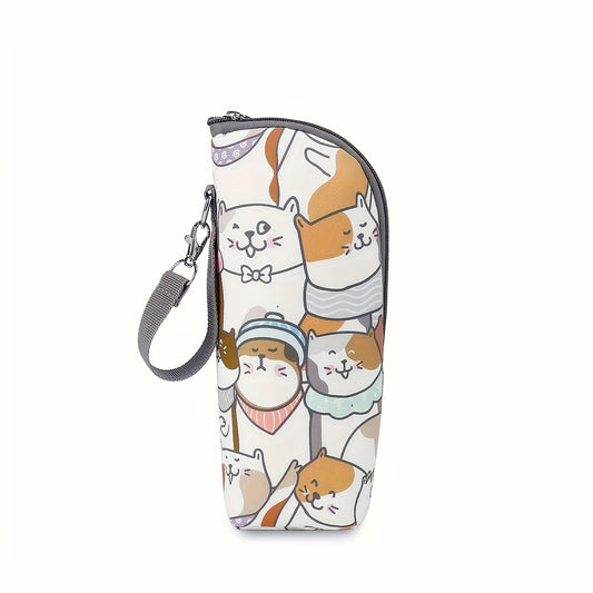 Cute Animal Print Insulated Bottle Bag - Portable, Durable Polyester Mommy Diaper Bag With Zipper Closure, Ideal For Travel And Daily Use, Travel Diaper Bag | Playful Design | Zippered Bag, Diaper Bag