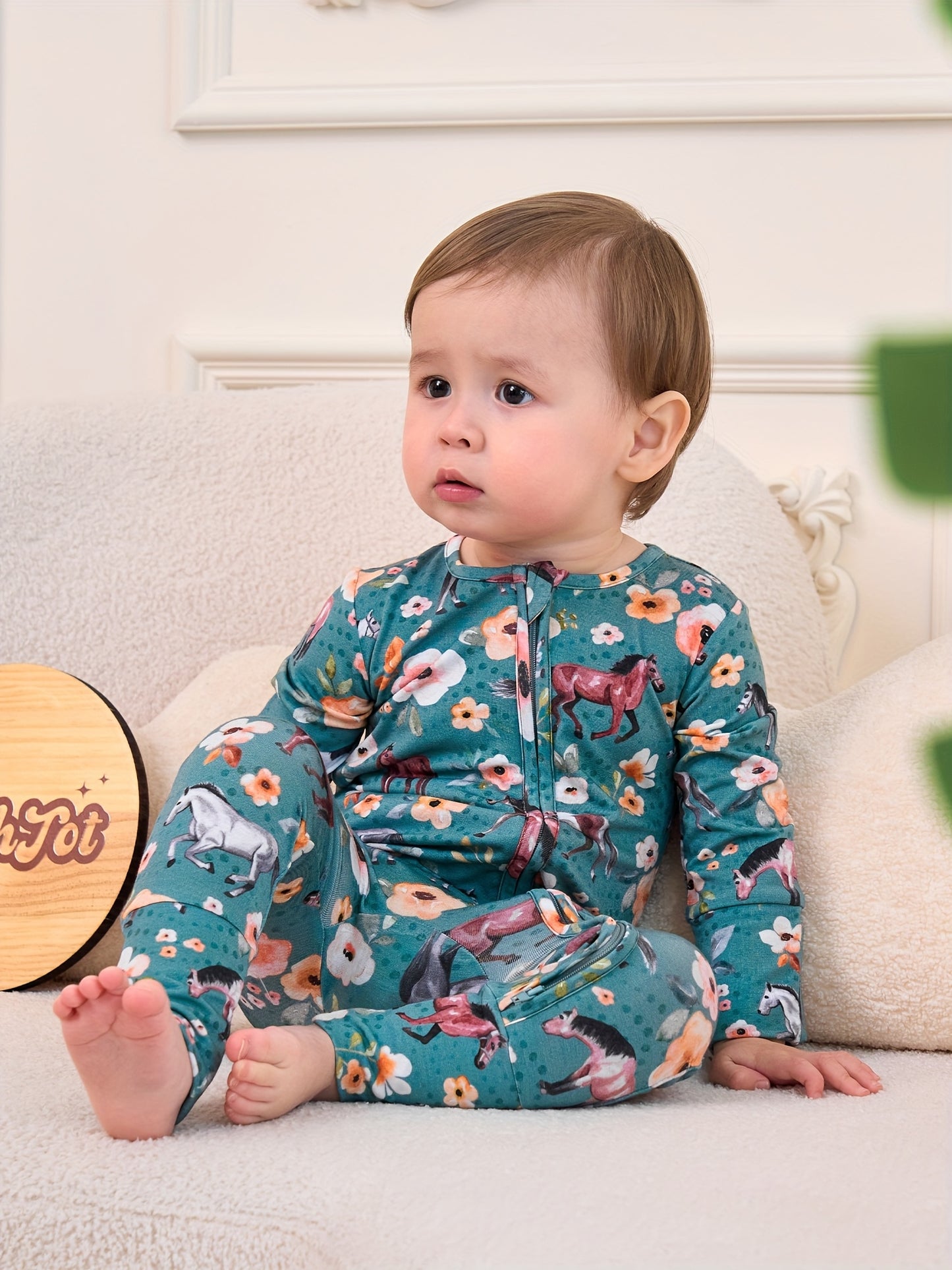 Ship From US, POSHTOT Mustang Print Bamboo Fiber Breathable Bamboo Fiber Baby Long Sleeve Pants Tights. Comfortable Fit, Cute, Baby Two-way Zip-up Onesie with Folding Feet And Mittens for Ages 0-2. Casual Outdoor Jumpsuit for