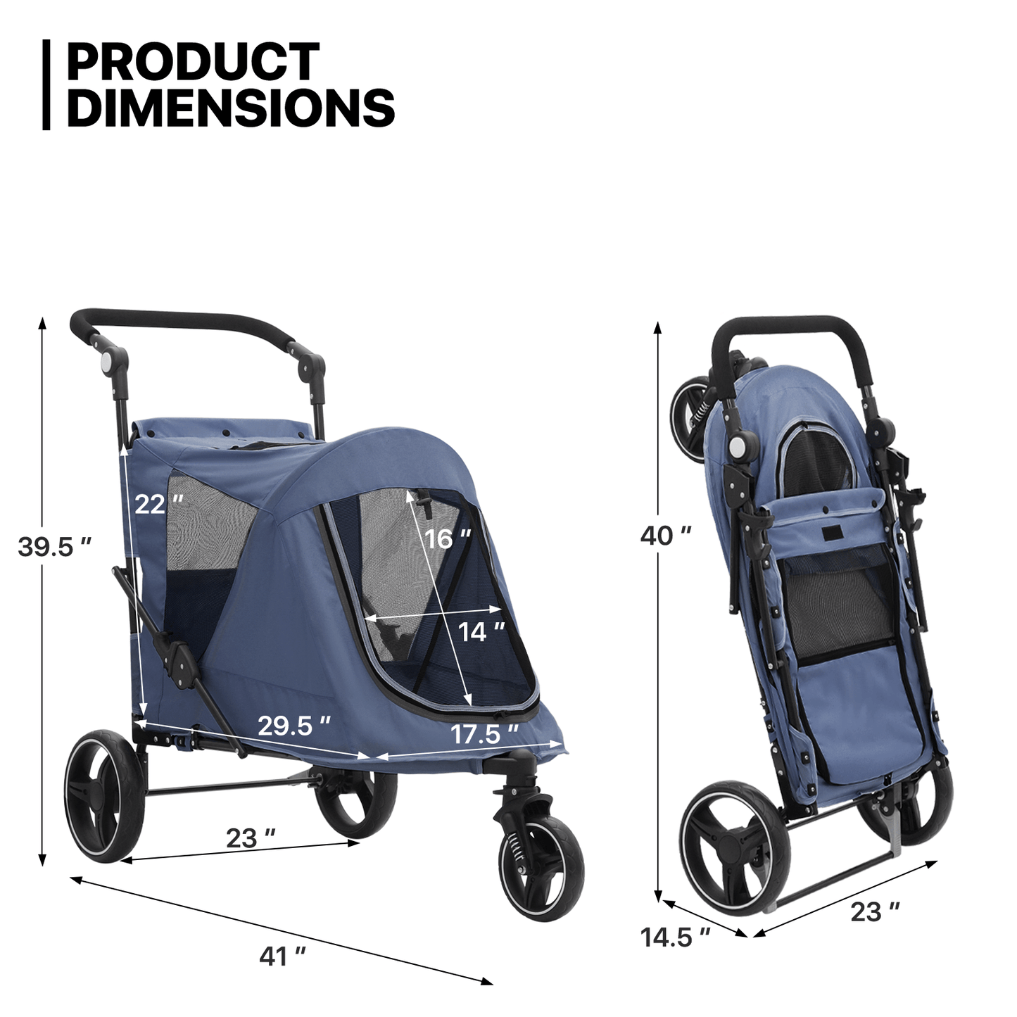 MoNiBloom Pet Stroller for Large Dogs or Multiple Dogs Cats with Adjustable Handle, 3-Wheels Dual Entry Portable Dog Carting Easy Folding Pet Wagon Double Dog Stroller