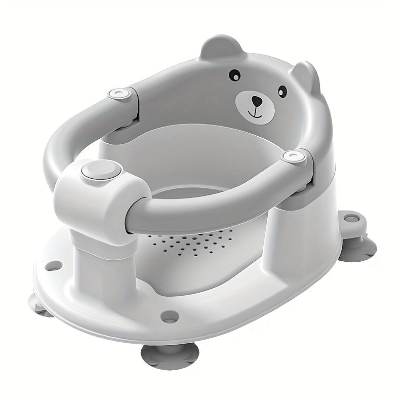 Baby Bath Chair with Anti-Slip Base - Adjustable Bath Seat, Soft Grip Edges, Lightweight & Stable Bath Stool for Toddlers & Infants, Non-Slip Bathing, Easy-Clean PP Construction, Toddler Bathing Aid, Cute Bear Design, Polypro