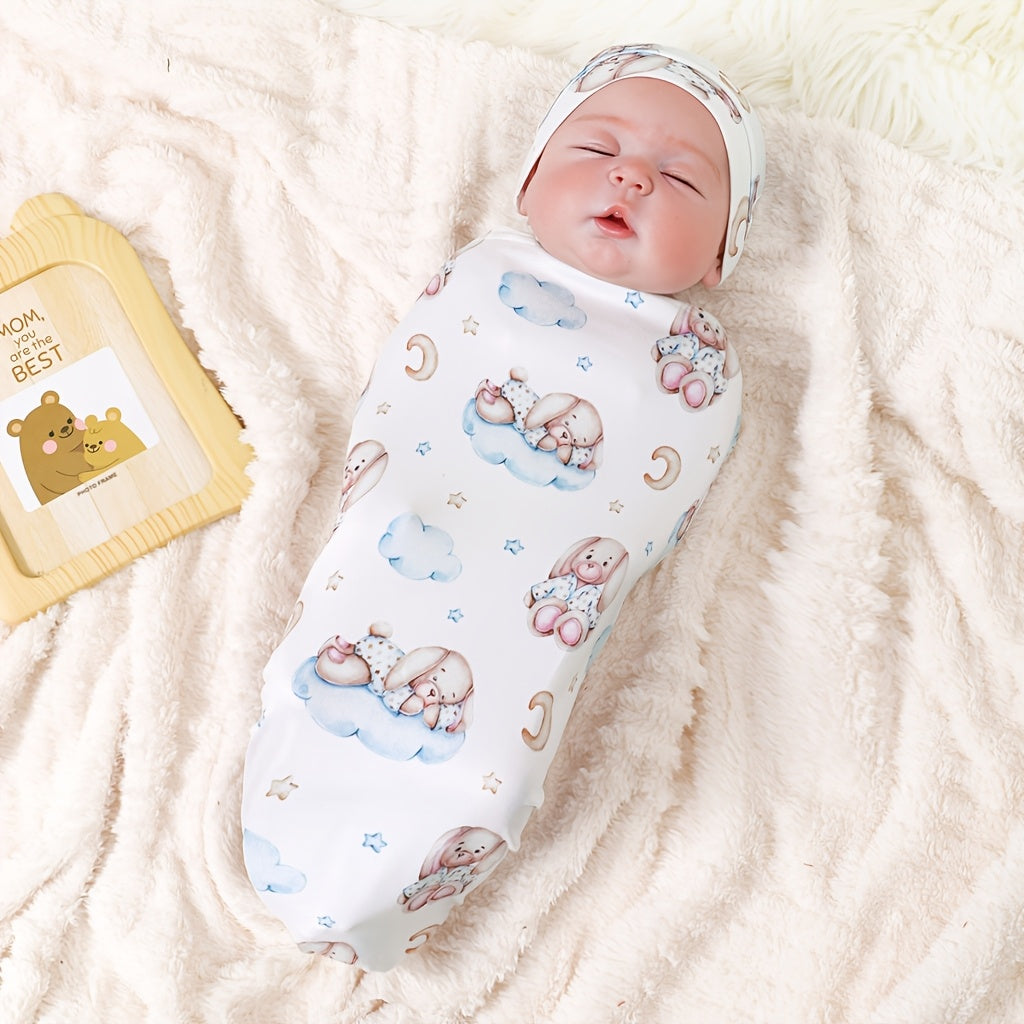 Mommbaby Newborn Thin Swaddle and Hat Cute Cartoon Design Comfortable Sleeping Bag