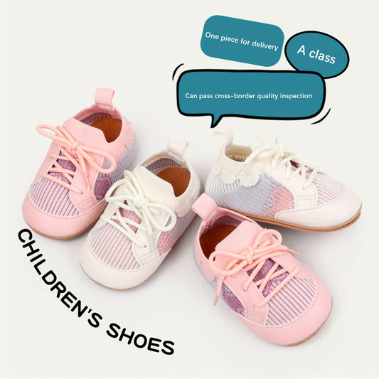 Non-Slip Toddler Slip-On Sneakers - First Walking Shoes for Babies, Soft Pink/with Lace-like accents - Easy Slip-On Closure, Non-Slip PVC Sole - All-Season Infant & Toddler Shoes for Boys & Girls - Parent-Favorite Baby Walkin