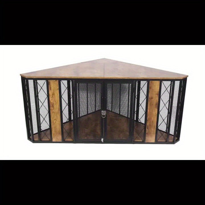 Stylish 66 Inch Corner Dog Crate Large Decorative Wood Kennel for Small to Large Dogs