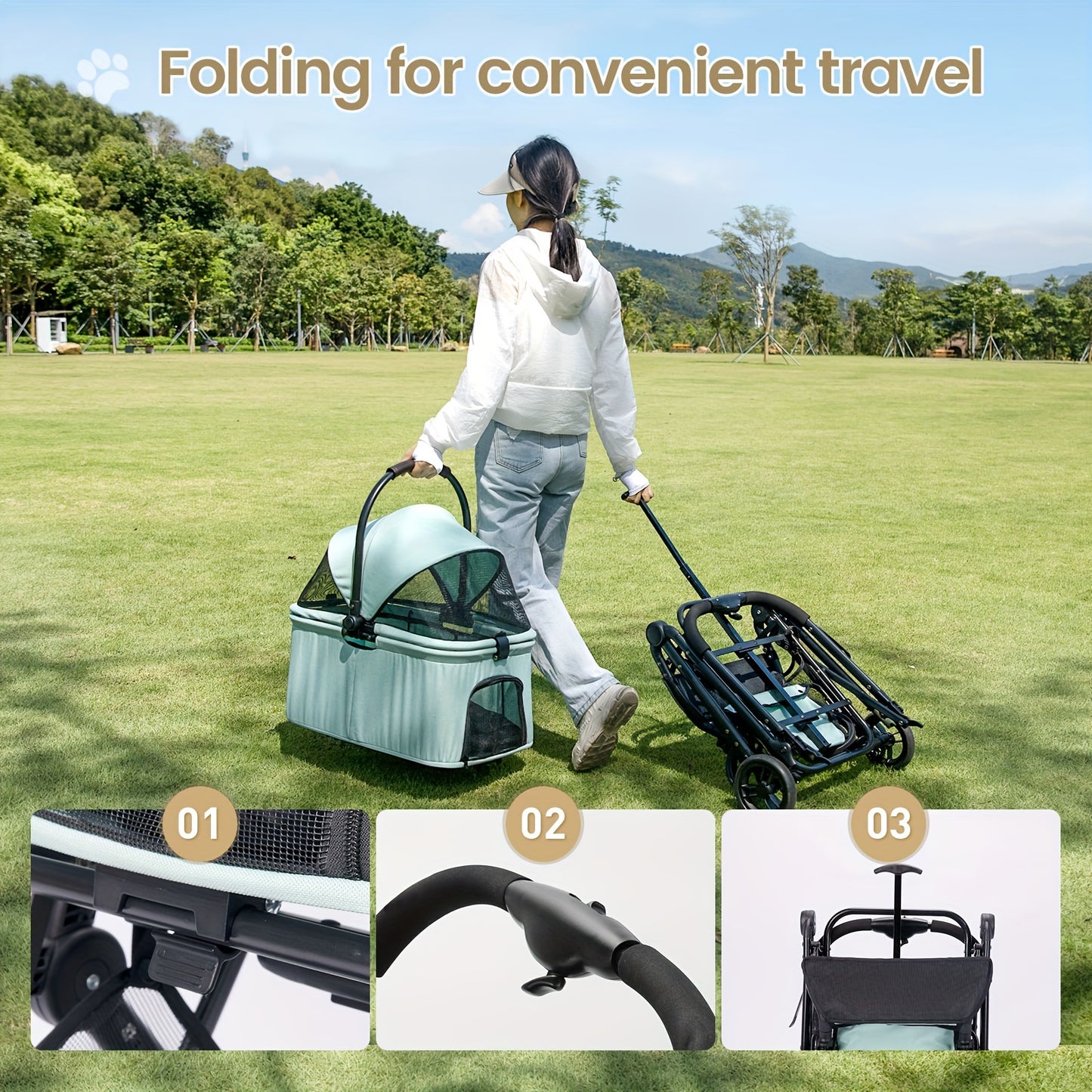 3 IN1 Dog Stroller for Small Medium Dogs, Up to 48 lbs Pet Stroller with Detachable Carrier and Car Seat