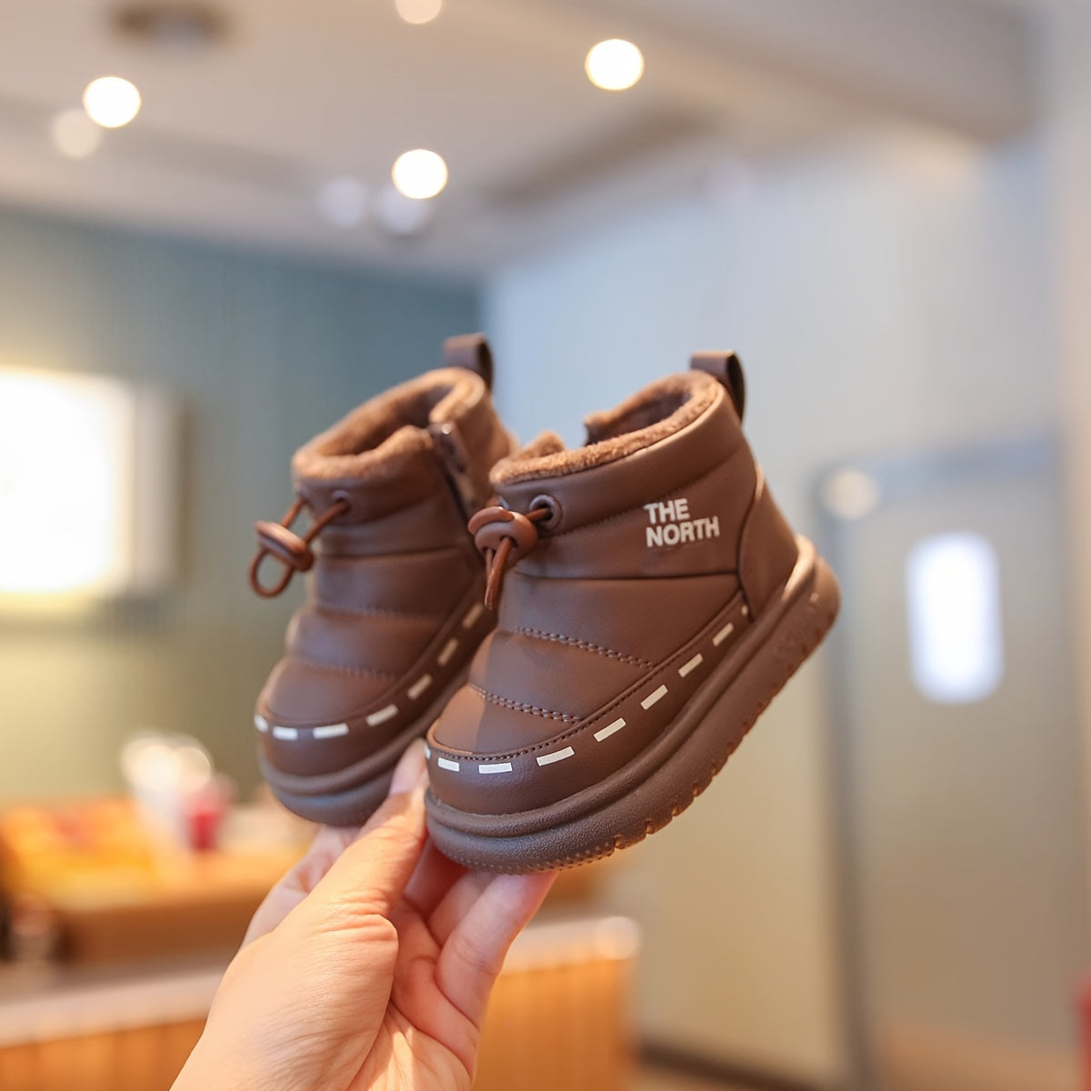 Vintage Preppy Casual Round Toe Zipper Low Top Fabric Upper Fabric Inner Fabric PVC Sole Casual Stripe Children'S Snow Boots for Baby Boys and Girls, with Fleece Lining