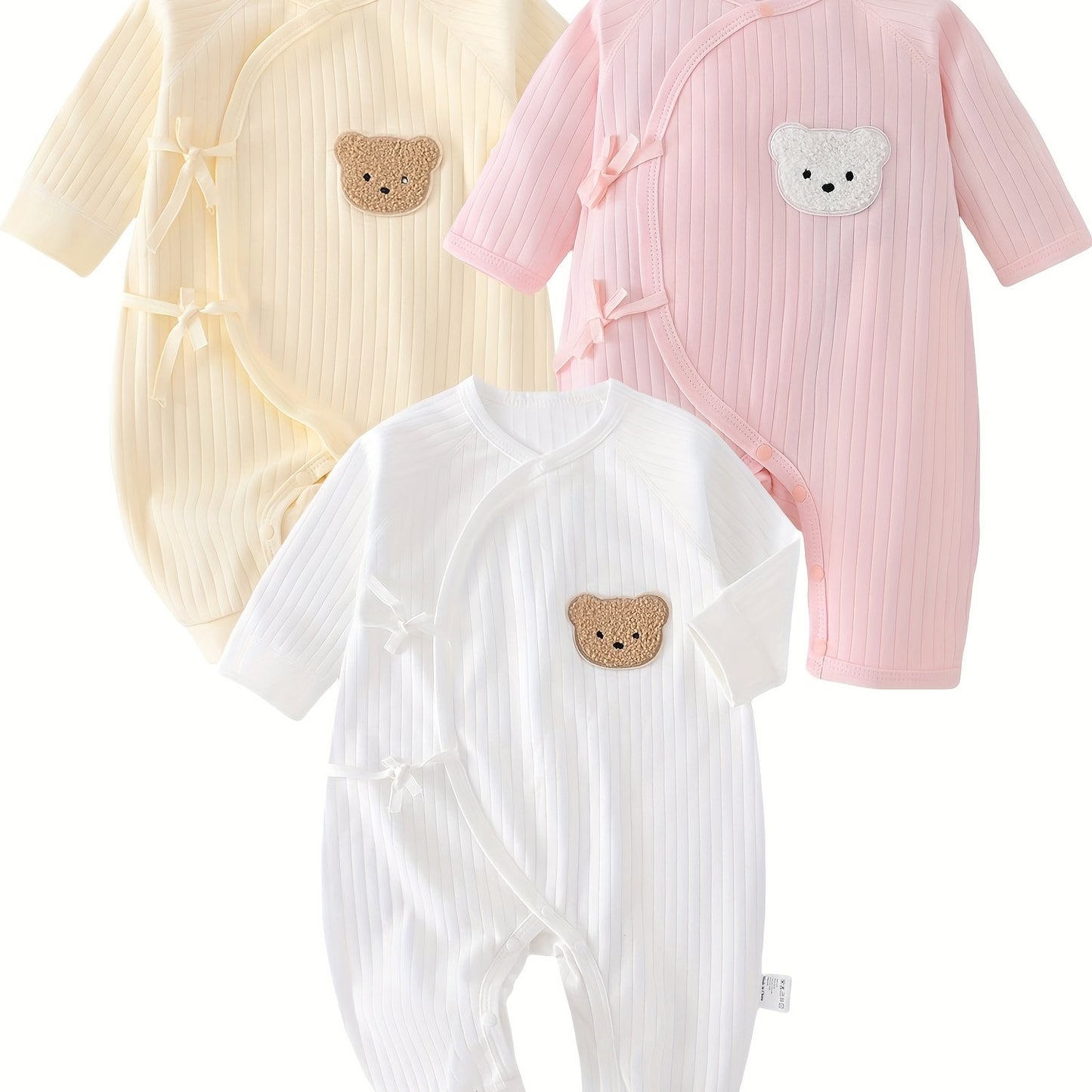 Bear Head Cartoon Romper Set For Baby Girls Beige Pink
