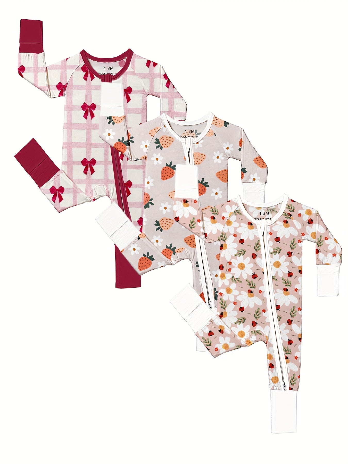 Bamboo Baby Pink Goose Romper – Soft Bamboo Fabric with Mitten and Feet Cuffs