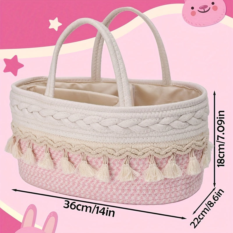 Mommy Travel Handbag Diaper Storage Basket with Tassel for Toys and Supplies