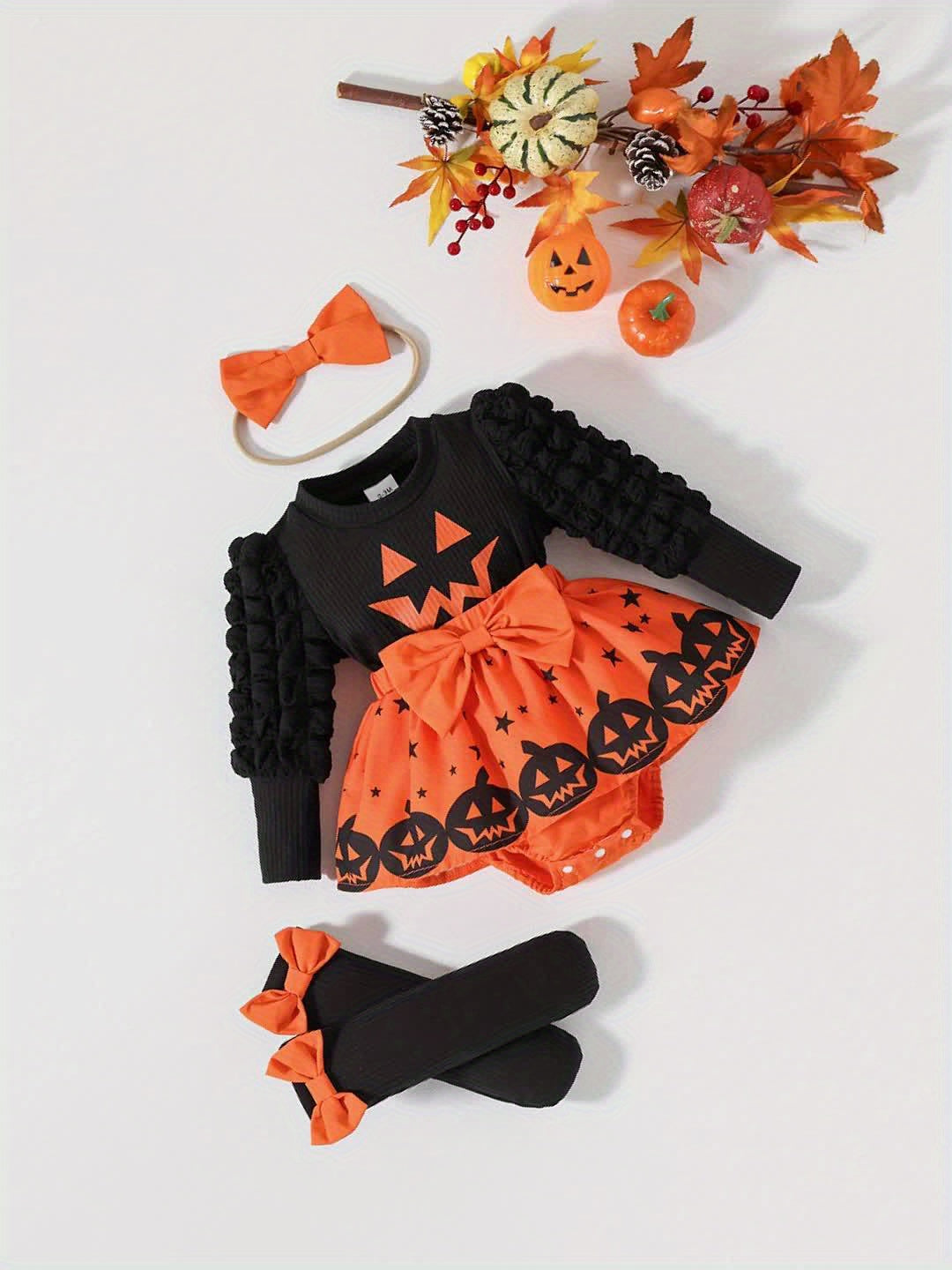 Halloween Baby Girl 3 Piece Bow Tie Dress And Pantyhose