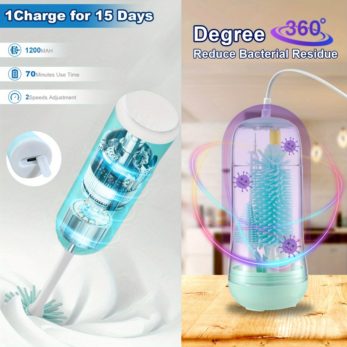 Portable Electric Baby Bottle Brush Set with Silicone Brushes and Travel Storage Box