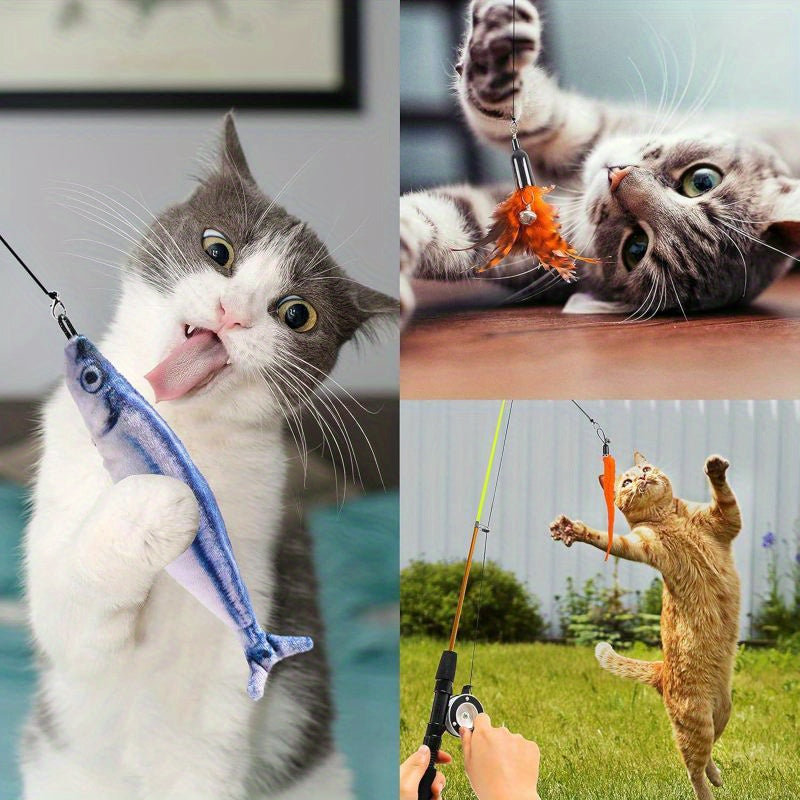 2pcs Retractable Cat Toy Fishing Rod with Feathers Telescoping Design for Interactive Play