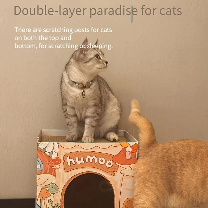 Double Layer Foldable Cat House 2 in 1 Corrugated Scratcher Bed with Castle Design