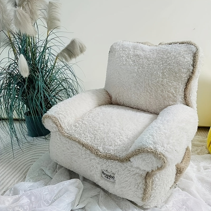 Warm Plush Pet Sofa Bed for Cats and Puppies with Removable Soft Cushion in Multi-Color