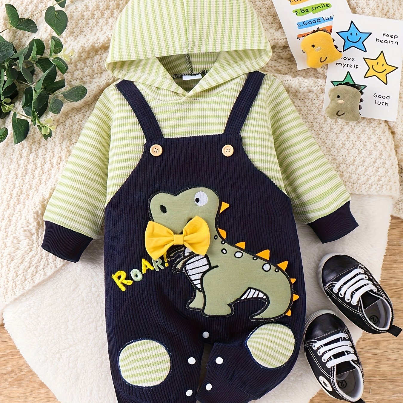 Baby Boy Long Sleeve Romper And Pocket Pants Set For 0 To 18 Months Winter Fall Outfit Cozy Cotton