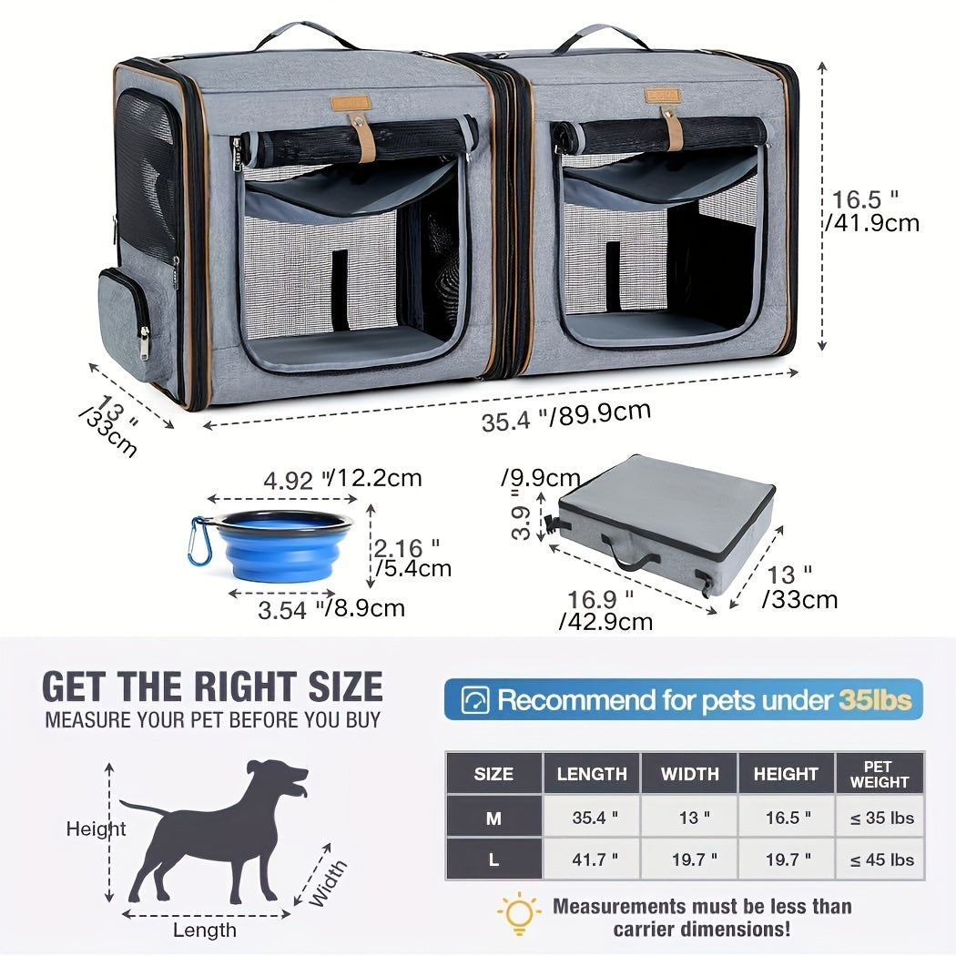 Double Cat Travel Carrier With Litter Box Medium Grey Pet Kennel For Dogs And Cats