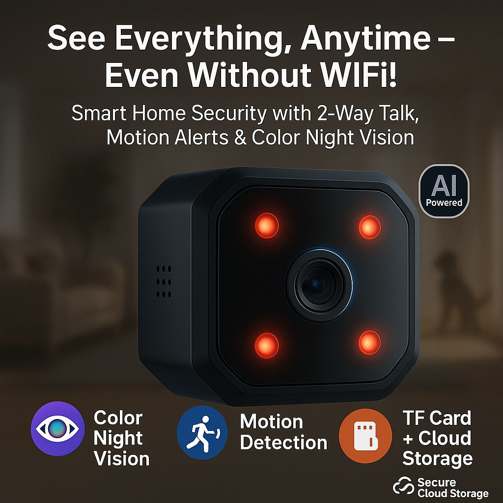 Flexible Mini Cam for Garage or Baby Room with 24/7 Alerts and Night Vision