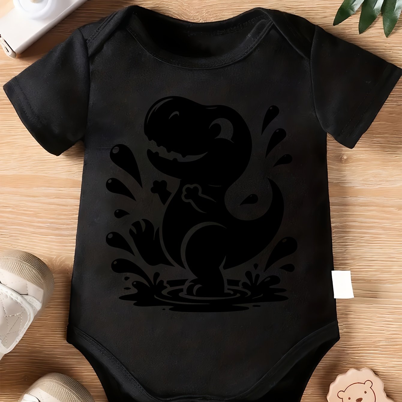 Youngsters Cotton Romper with Dinosaur Graphic Soft Short Sleeve Outfit for Boys and Girls