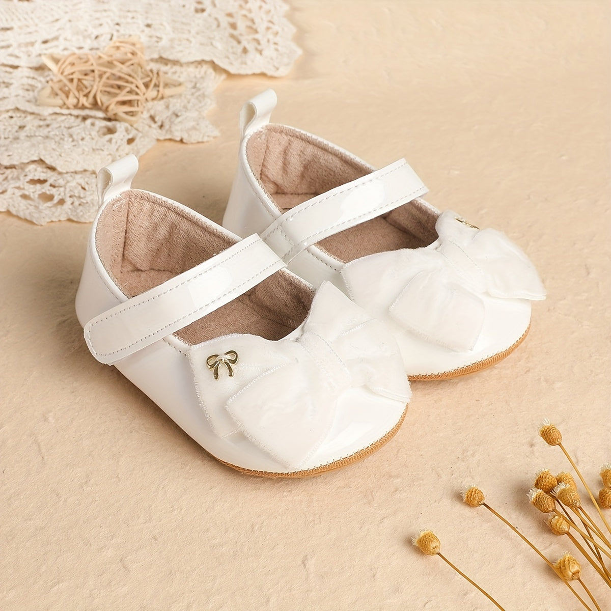 Infant Girls First Walking Shoes With Soft Non Slip Soles Velcro Easy On Closure