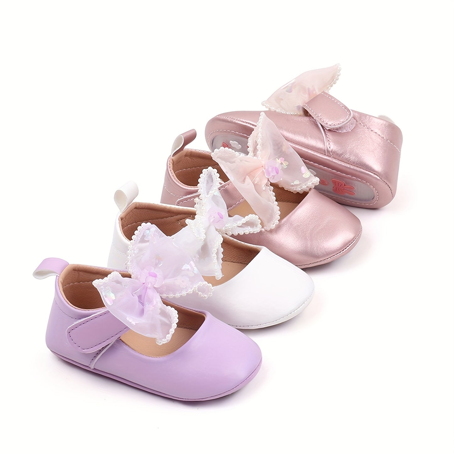 Infant Baby Girls Wedding Dress Shoes Bow Ballet Flats Mary Jane First Walkers For Newborn Baptism