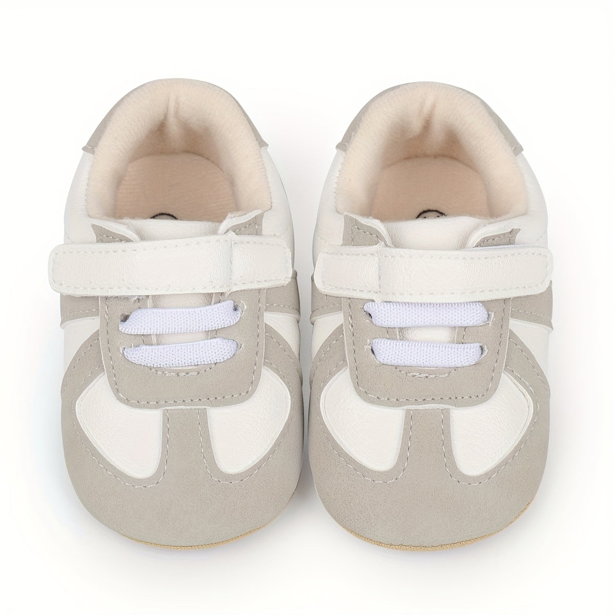 Toddler Sneakers - Casual Minimalist Style with Splicing Design, Solid Color, Low Top, Easy Closure, Rubber Sole, Fabric Insole & Lining, Upper, Suitable for Infants & Toddlers 0-12 Months - Spring/Fall Collection