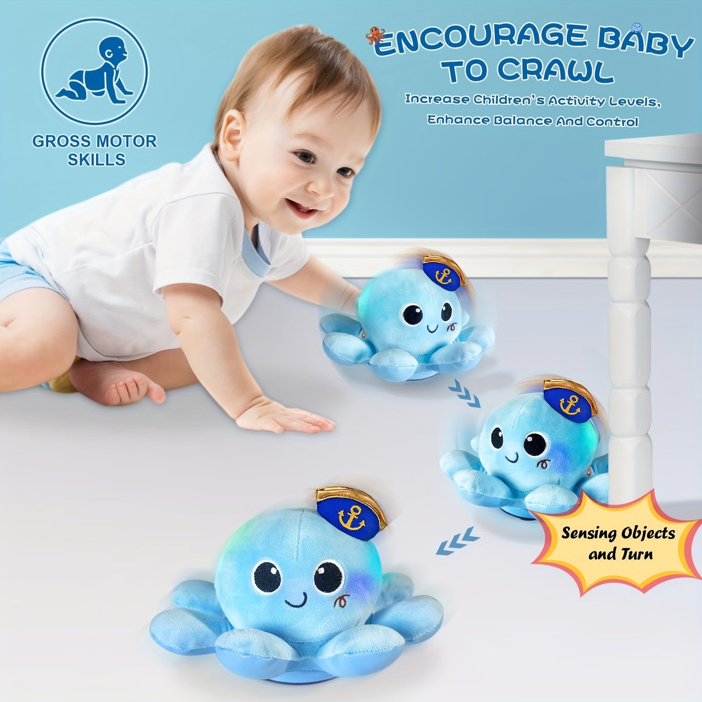 Baby Crawling Walking Plush Octopus Toy for Tummy Time and Music Development Gifts