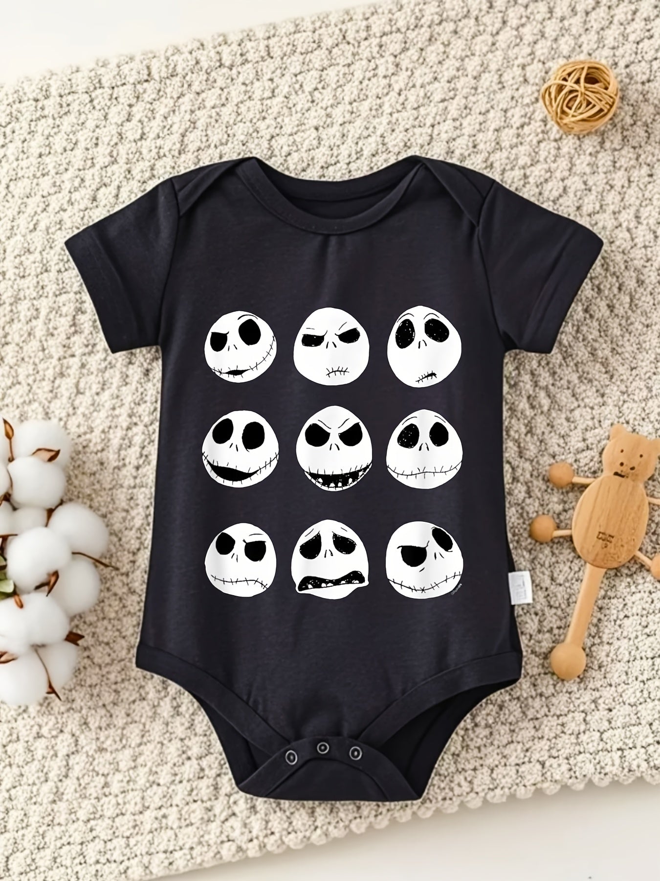 Jack Skellington Faces Crawl Suit Unisex Cotton Romper with Fun Character Designs