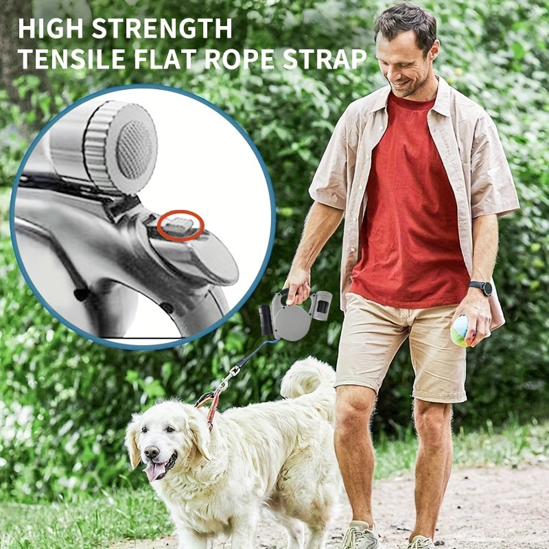 Multifunctional Retractable Dog Leash 5m/16ft | Hands-Free Extendable Pet Lead with Built-in Storage Box & 3 Waste Bag Rolls | Portable Poop Bag Dispenser, Tangle-Free Design for Walking/Hiking