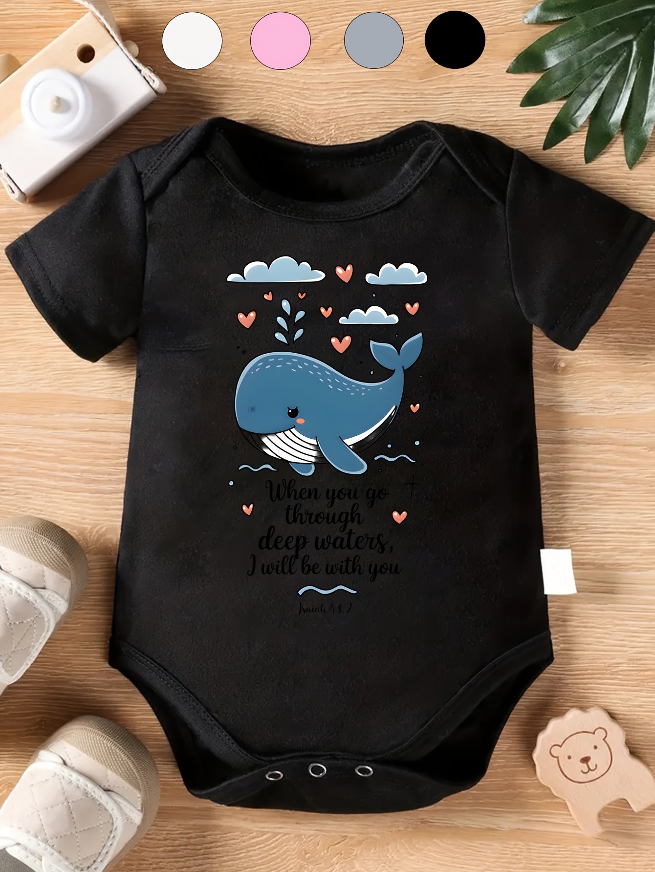 Inspirational Baby Onesie with Whale Design Isaiah 41:10 for Boys and Girls 0-12 Months