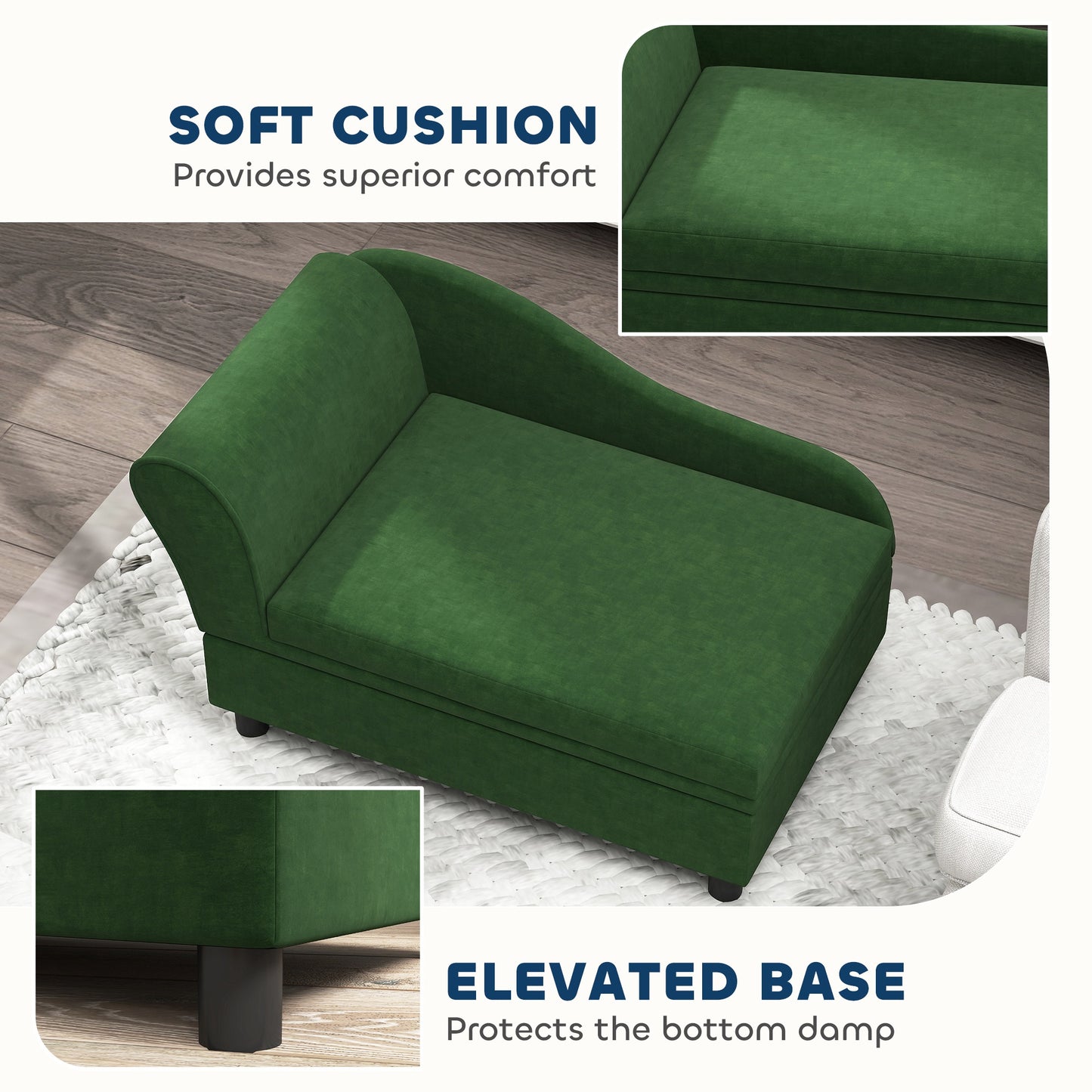 PawHut Luxury Green Small Dog Sofa Bed with Storage Comfy Modern Design for Cozy Homes