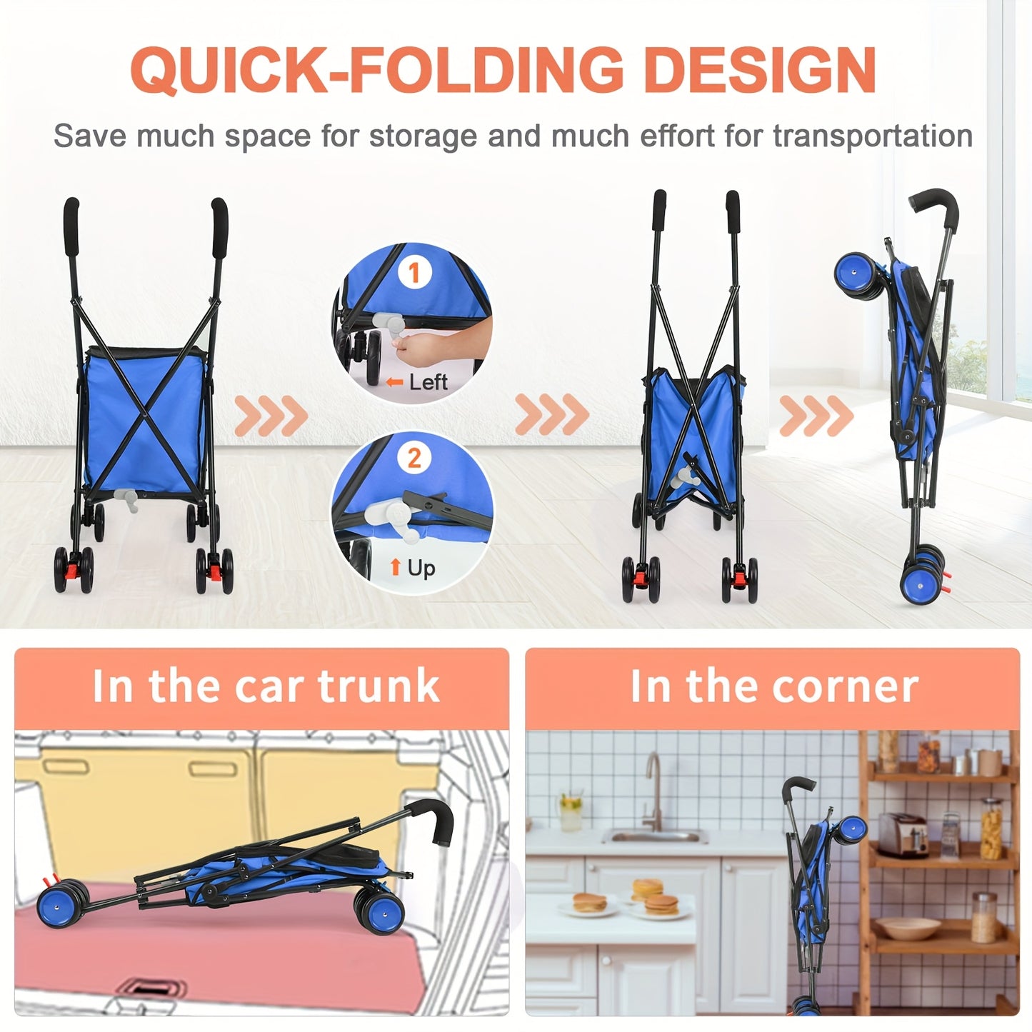 Multi-functional Folding Portable Portable Cart, Small Pet Cart, Cat, Dog & Animal Cart, Family Shopping Cart, Outdoor Camping Cart