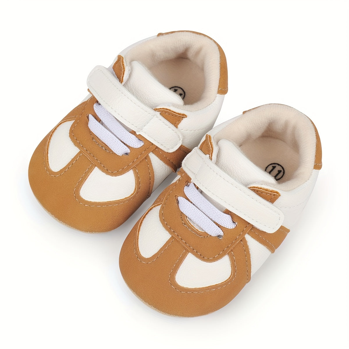 Toddler Sneakers - Casual Minimalist Style with Splicing Design, Solid Color, Low Top, Easy Closure, Rubber Sole, Fabric Insole & Lining, Upper, Suitable for Infants & Toddlers 0-12 Months - Spring/Fall Collection