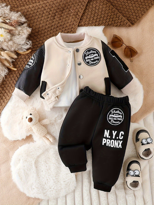 Boys 2pcs Fall Winter Outfit Set Long Sleeve Knit Sweater and Casual Pants