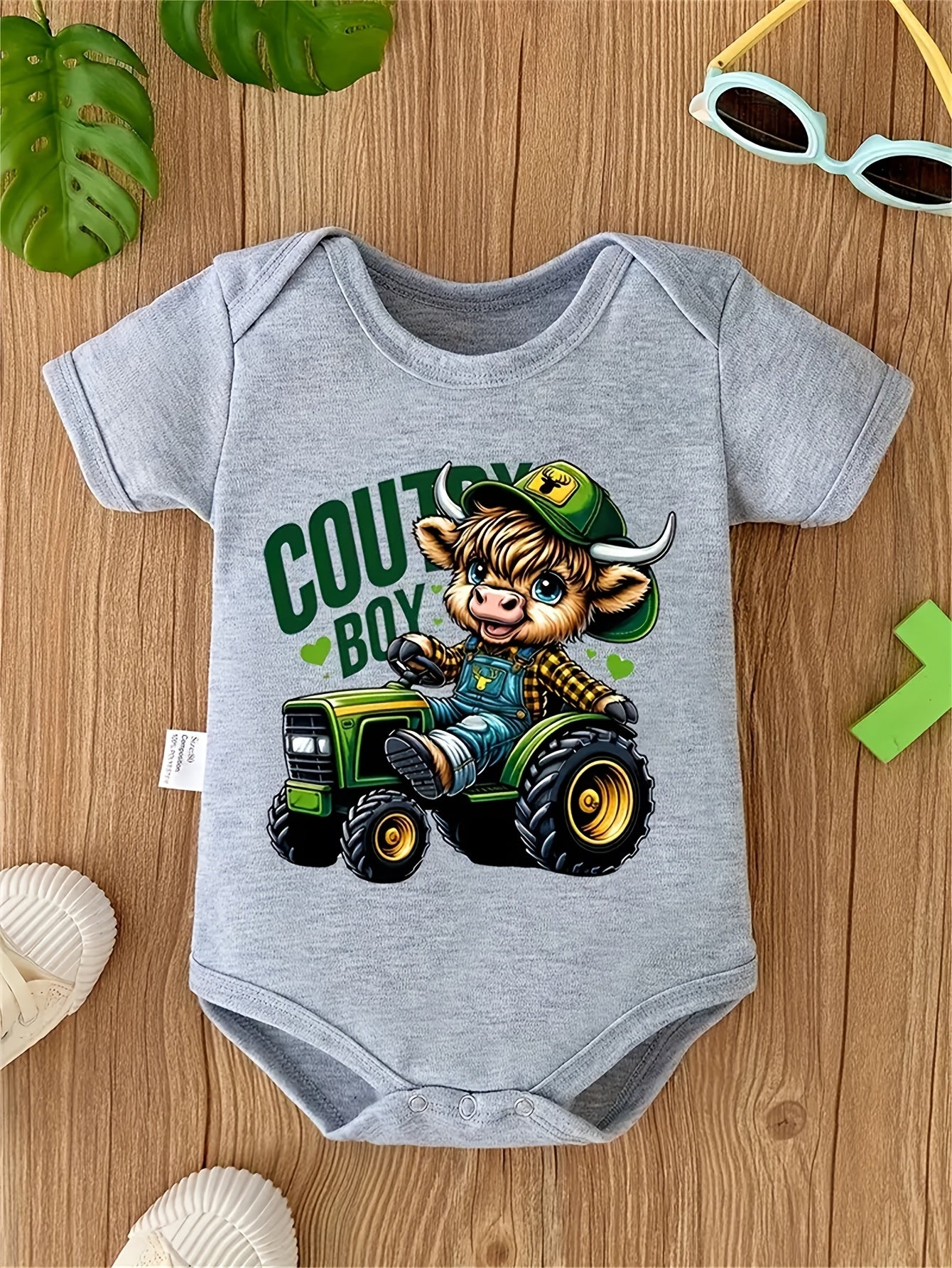 Adorable Country Boy Youngsters Jumpsuit with Tractor Design for Spring and Summer Fun