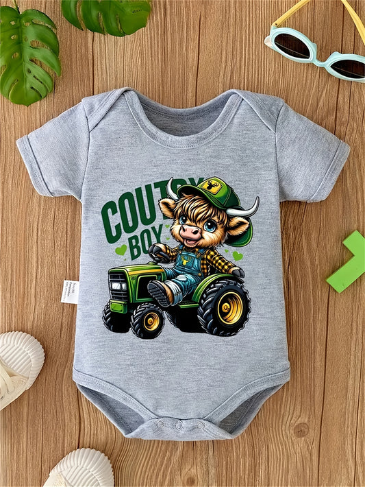 Adorable Country Boy Youngsters Jumpsuit with Tractor Design for Spring and Summer Fun