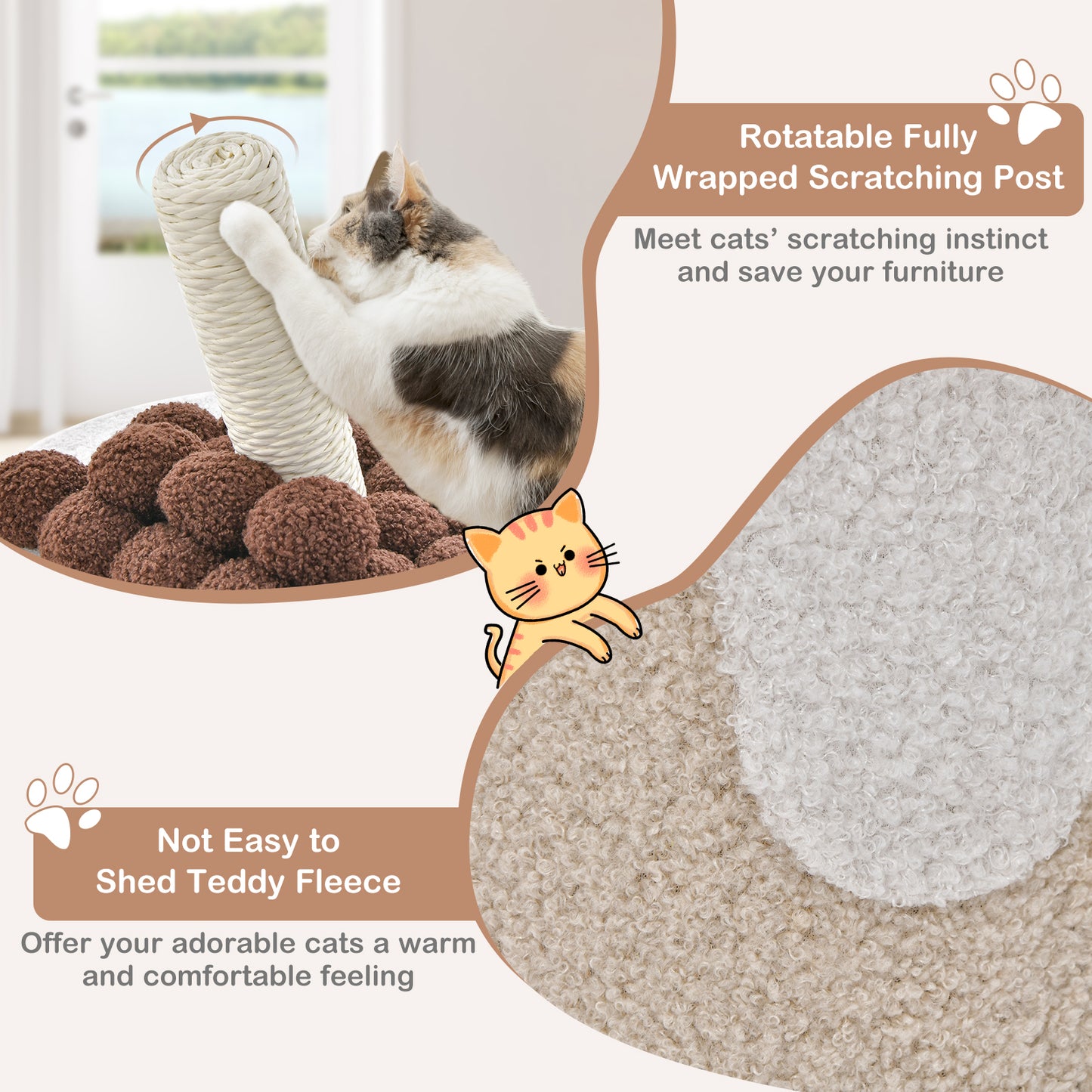 SAFSTAR Bubble Tea Cat Tree Tower with Scratching Post and Dangling Ball Toy for Cats