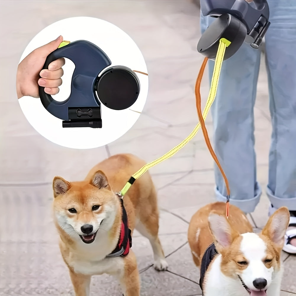 [Double Dog Leash] 2-in-1 Double-headed Self-shrinking Dog Leash | Anti-winding Design, 360-degree Rotation, Suitable for Easy Outdoor Walking with Two Small to Medium-sized Dogs