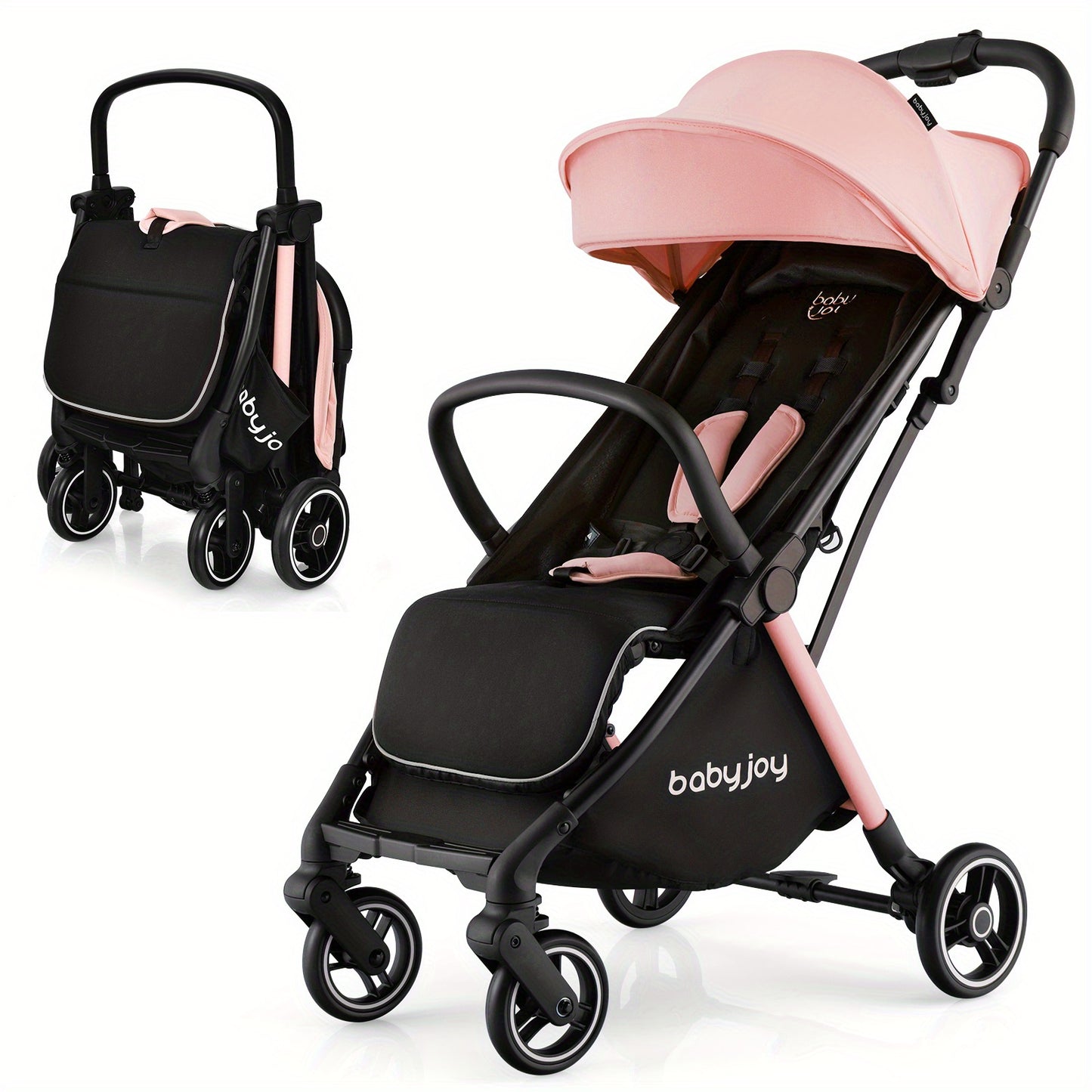 LIFEFZEAL One-Hand Fold Portable Stroller - Aluminum Frame, Adjustable Canopy, Shock-Absorbing Wheels - Available in Blue, Gray, Black, Pink