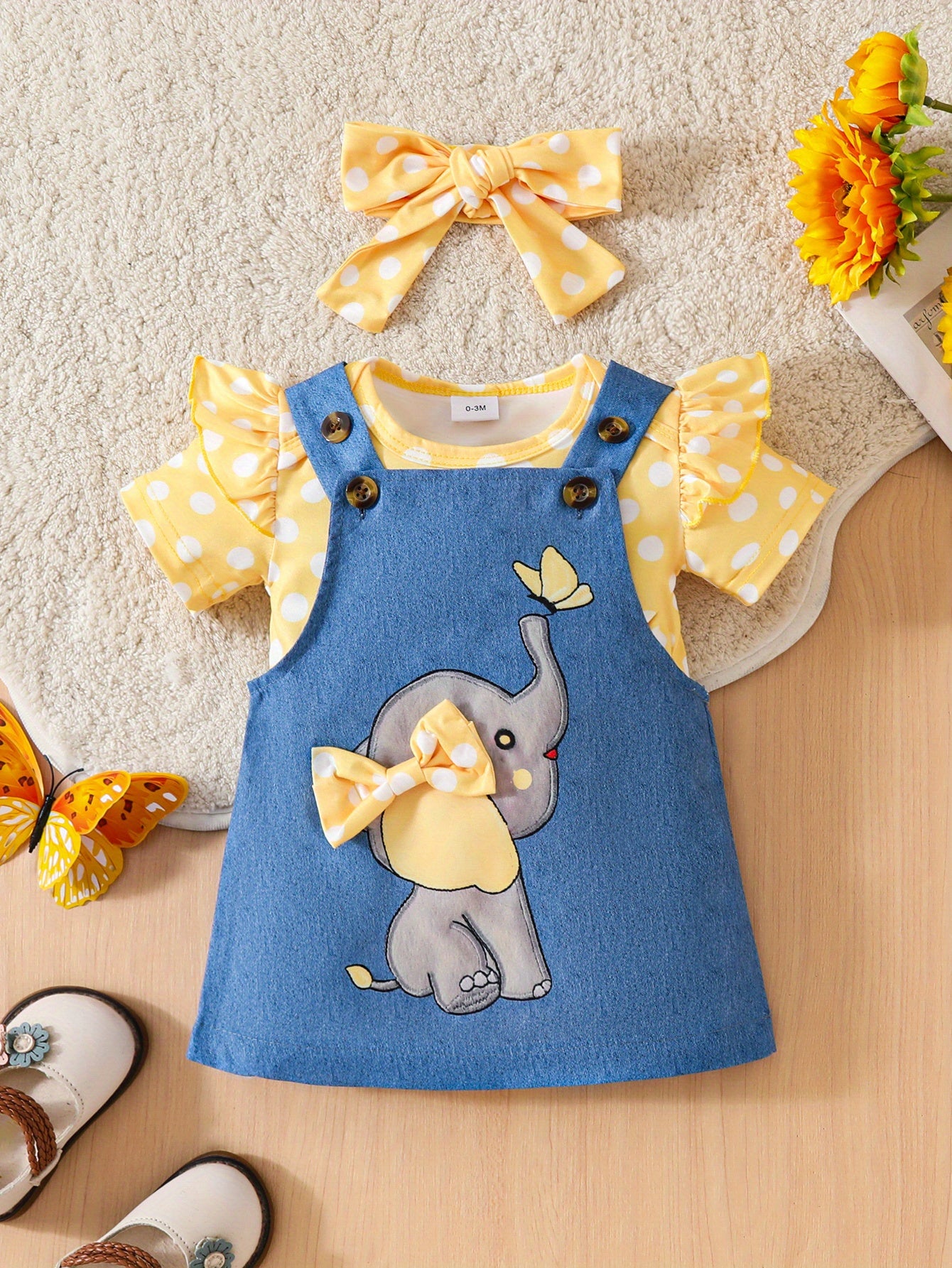 Baby Girl Elephant Skirt Set Romper With Suspender Skirt