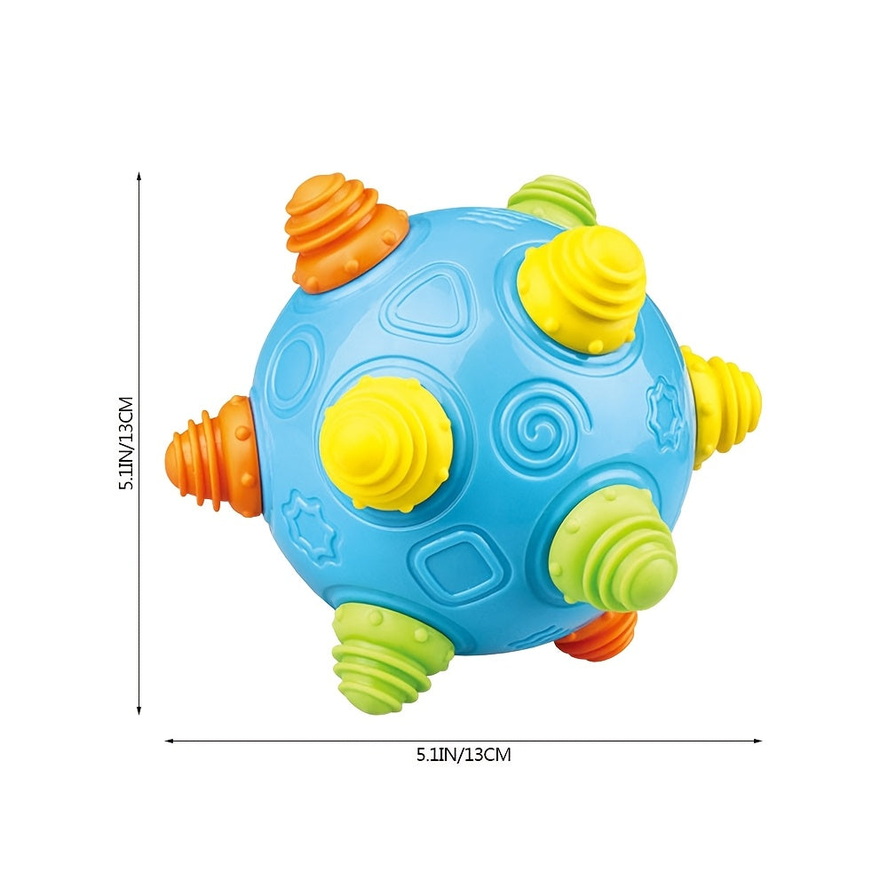 Colorful Interactive Musical Shake Ball Toy for Kids Blue with Yellow and Green Textures