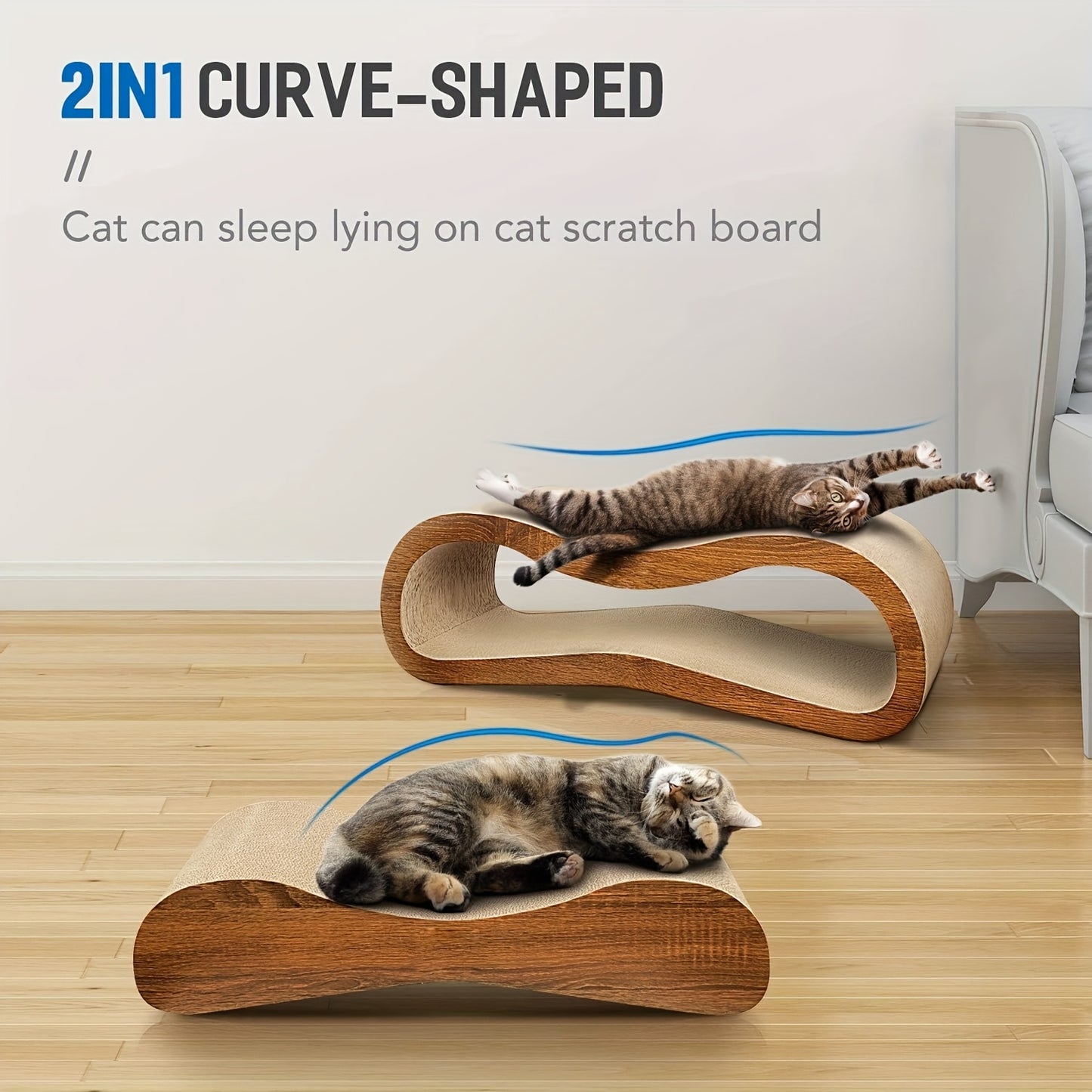 FluffyDream 2 in 1 Cat Scratcher and Lounge Bed with Reversible Design and Durable Cardboard