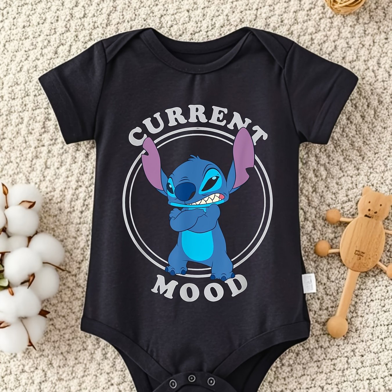 Disney Lilo and Stitch Angry Stitch Baby Crawl Clothes 100 Percent Cotton Perfect for Outdoor