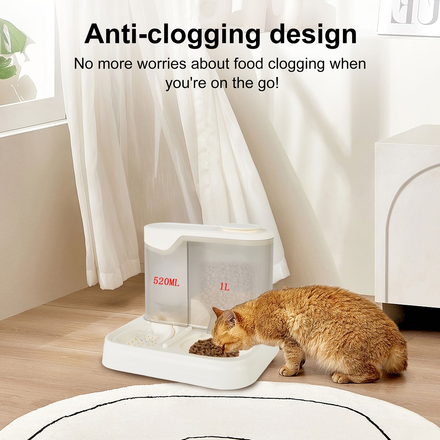 Automatic Cat Feeder And Water Dispenser Set Non Electric With Reusable Filter 1.0 Gal Capacity