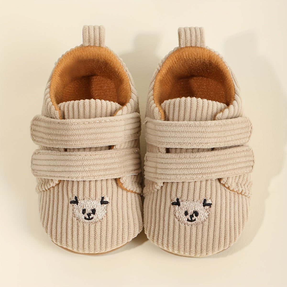 Cute Cartoon Bear Toddler Shoes for Boys & Girls - Soft Fabric with Non-Slip Rubber Sole, Hook-and-Loop Closure, Low-Top Design for Spring & Autumn, 0-18 Months Infant & Toddler Footwear